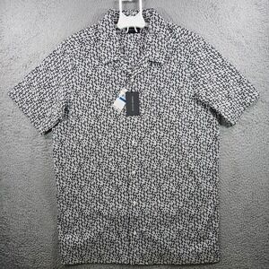 $89 NEW Perry Ellis Casual Shirt Men XLT Stretch Short Sleeve Geo White Black
